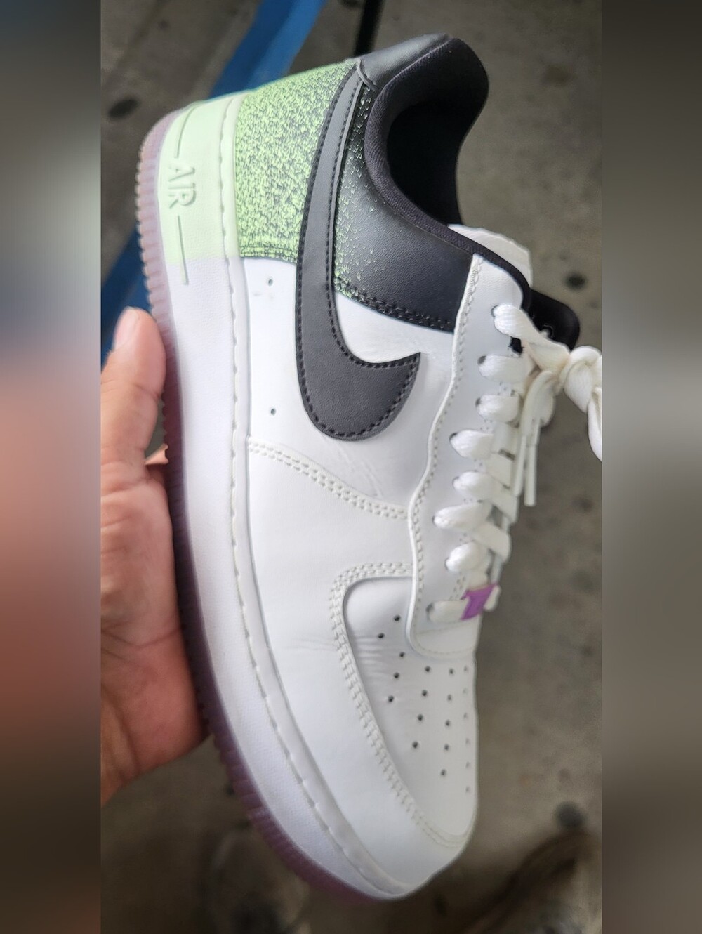 Nike Air Force 1 Low - White with Black and Mint Green Glitter